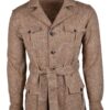 Fralbo Napoli wool linen silk sahariana jacket herringbone brown