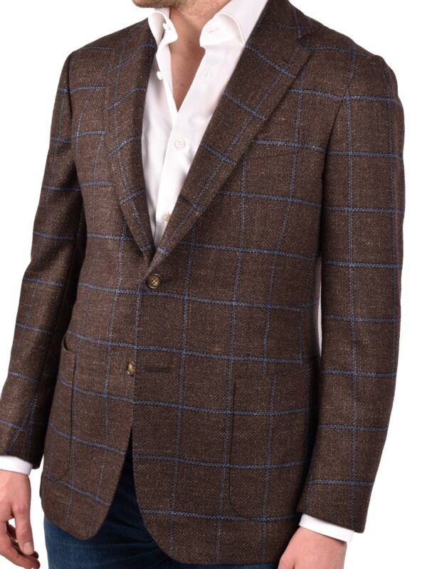 Stile Latino wool silk cashmere blazer brown check