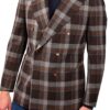 STILE LATINO wool double breasted blazer check brown gray