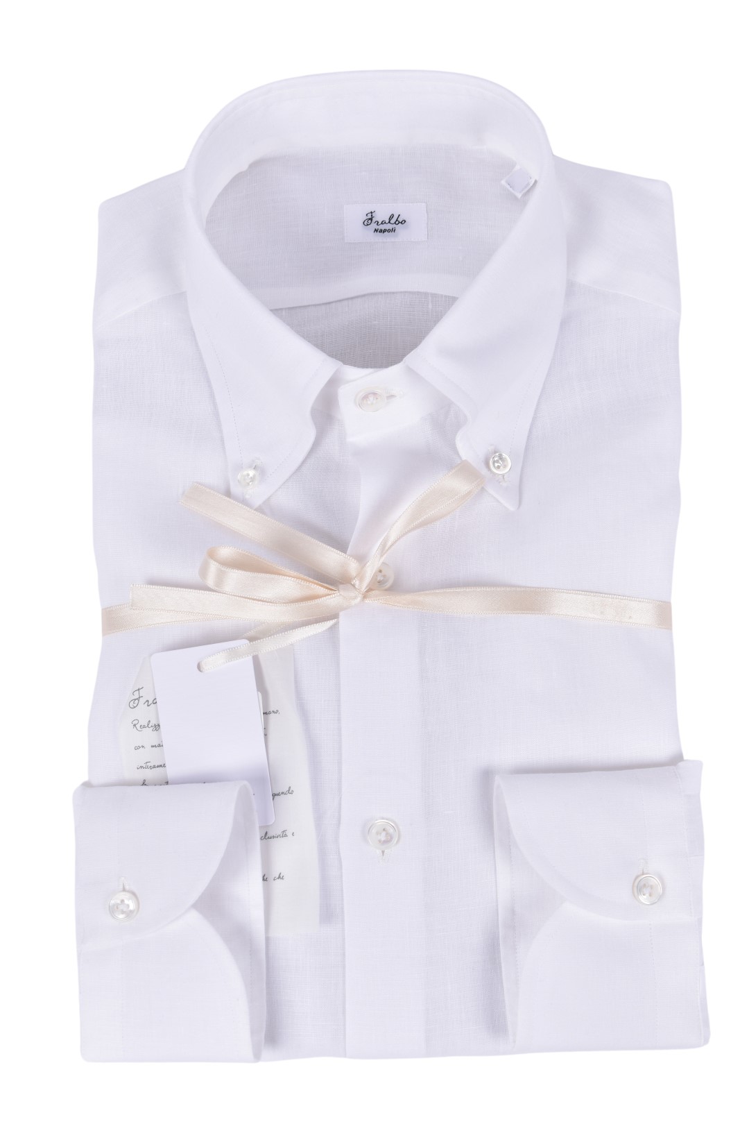 Chemise Homme En Lin Blanc Fralbo Napoli - Taille 42 (col 16.5) - Faite Main