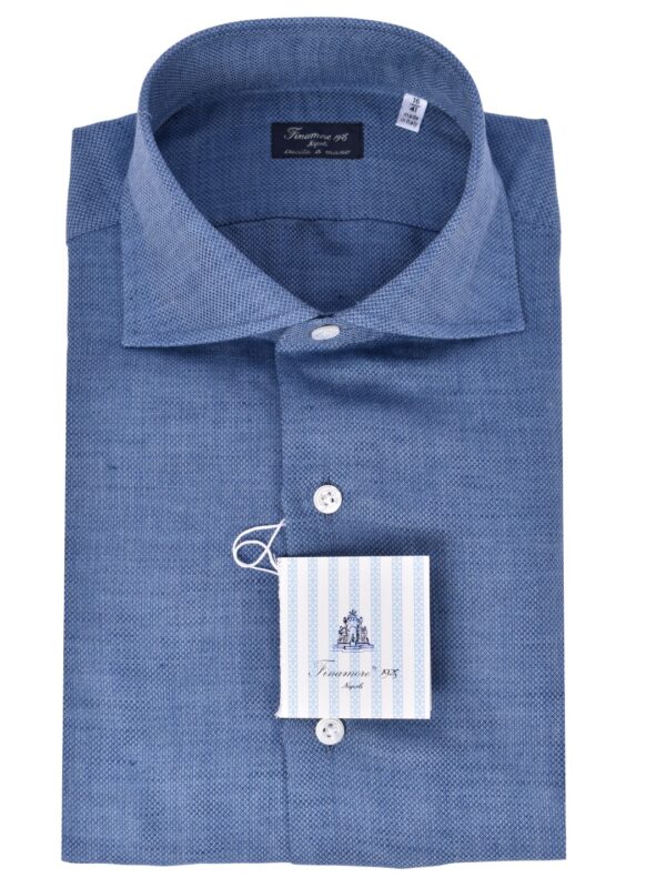 Finamore Napoli shirt cotton linen blue