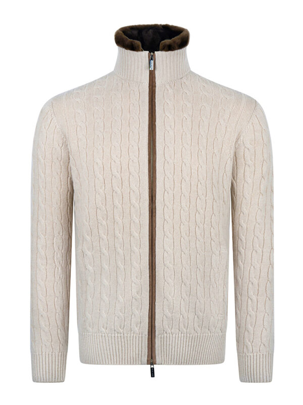 St. Moritz cashmere cable knit cardigan Stile Latino fur collar