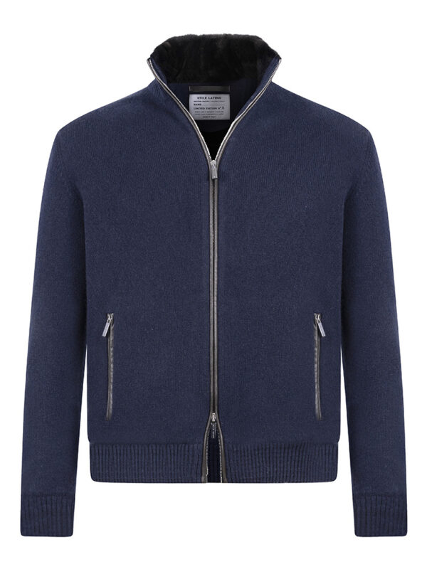 Stile Latino cashmere bomber jacket navy fur lined