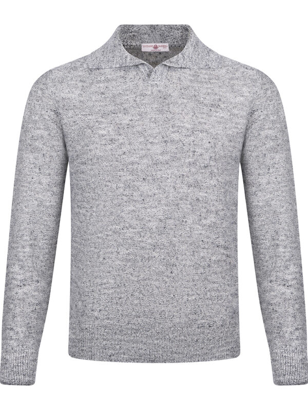 Luciano Barbera linen silk long sleeve polo light gray